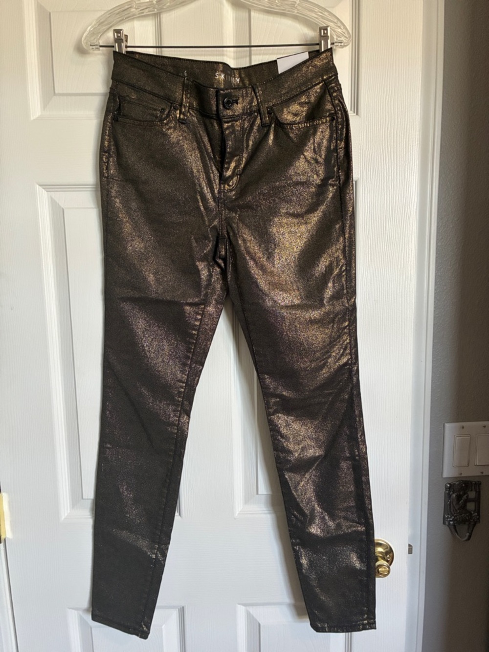 White House Black Market Mid-Rise Metallic Skinny Ankle Jeans 4